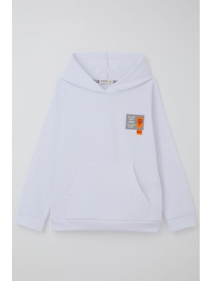 Breeze Kız Çocuk Sweatshirt Kapüşonlu Arma Detaylı 4-8 Yaş, Beyaz