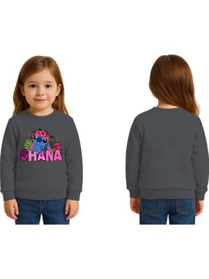 Sedirli Unisex Stitch Baskılı Çocuk Swaetshirt 3 Iplik Şardonlu