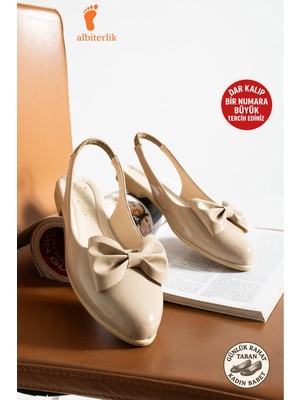 Albishoes Kadın Topuğu Açık Lastikli Kurdeleli Günlük Babet Yumuşak Rahat Taban Fiyonklu Babet