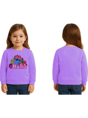 Sedirli Unisex Stitch Baskılı Çocuk Swaetshirt 3 Iplik Şardonlu
