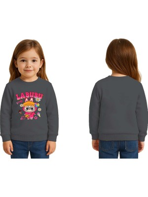 Sedirli Unisex Labubu Baskılı Çocuk Swaetshirt 3 Iplik Şardonlu