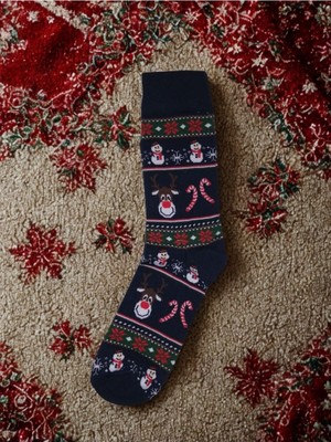 Chiritmas Socks Şeker Geyik Desenli Dokuma Yılbaşı Çorabı