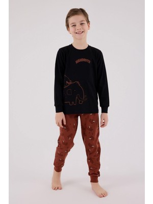 Rolypoly Erkek Çocuk Mamoth Uzun Kol Pijama Takım Siyah