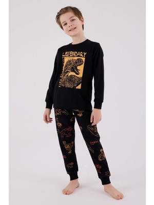 Rolypoly Erkek Çocuk Dinazorlu Uzun Kol Süprem Pijama Takım Siyah