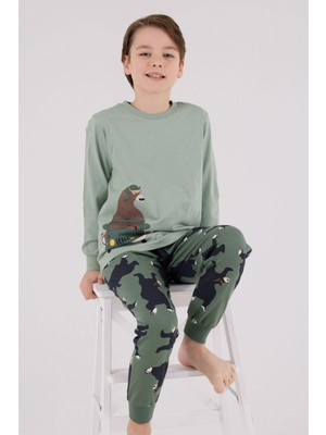 Rolypoly Erkek Çocuk Minik Ayı Uzun Kol Pijama Takım Yeşil