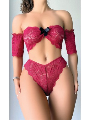 Aria's Closet Fiyonk Detaylı Kırmızı Dantel Sütyen Külot Takım AX24181