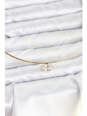 Mç Plus Pirinç Gold Renk Choker Model Zirkon Taşlı Kadın Kolye