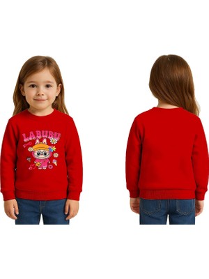 Sedirli Unisex Labubu Baskılı Çocuk Swaetshirt 3 Iplik Şardonlu