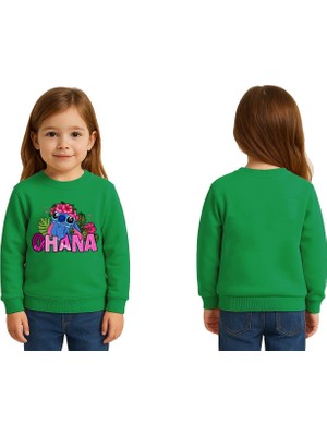 Sedirli Unisex Stitch Baskılı Çocuk Swaetshirt 3 Iplik Şardonlu