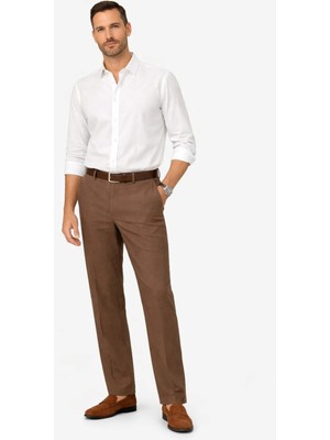 BURSPA Rahat Kesim Pamuklu Keten Koyu Kahve Baba Erkek Pantolon