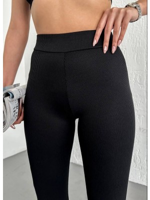 Winter Şardonlu Içi Polarlı Yumoş Kumaş Fitilli Ispanyol Paça Tayt