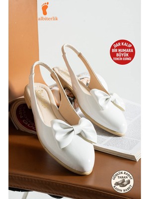 Albishoes Kadın Topuğu Açık Lastikli Kurdeleli Günlük Babet Yumuşak Rahat Taban Fiyonklu Babet