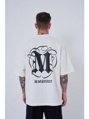 Machinist Erkek High Neck Baskılı Oversize Tişört Ekru