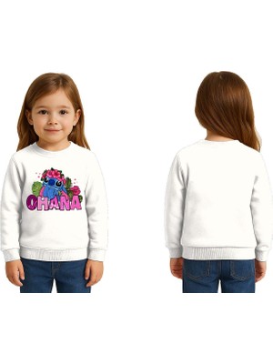 Sedirli Unisex Stitch Baskılı Çocuk Swaetshirt 3 Iplik Şardonlu