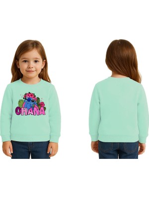 Sedirli Unisex Stitch Baskılı Çocuk Swaetshirt 3 Iplik Şardonlu