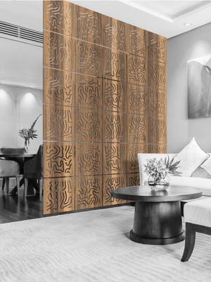 Wooddoom Lazer Kesim Sarkıt Paravan, Ahşap Seperatör, Oda Bölücü 4'lü Panel Levha Seti