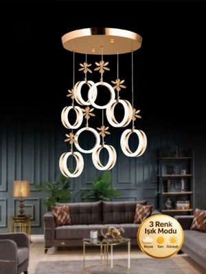Litra Lighting Aurea Model 8"li Kristal Taşlı Gold 3 Renk Modu Ledli Salon Mutfak Oturma Odası Sarkıt LED Avize
