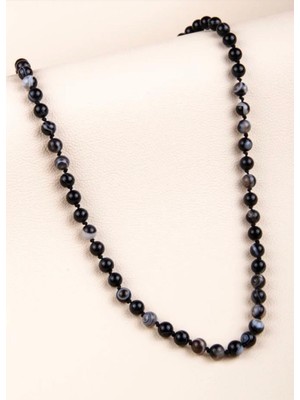 Taşmir Göz Akik Doğal Taş Düğümlü Kolye 6 mm Yuvarlak Kesim