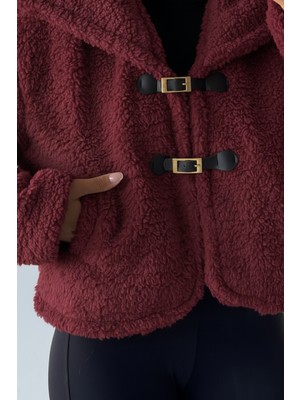 Hiramir Peluş Deri Tokalı Geniş Yakalı Mont Bej KS2502