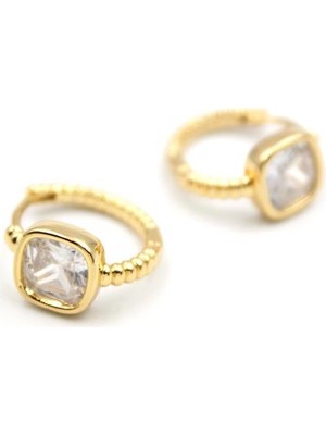 Royaleks Taşlı Halka Küpe - Altın