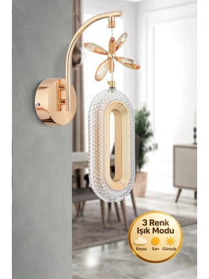 Litra Lighting Eclipse Model Gold Kristal Taşlı 3 Renk Modu Yatak Çocuk Odası LED Aplik Avize