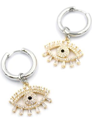 Royaleks Zirkon Taşlı Göz Halka Küpe - Altın