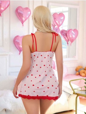 Budi Home Kadın Ekru Kalp Desenli Dantel Detaylı Elbise 5071