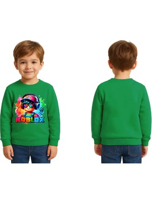 Sedirli Unisex Roblox Baskılı Çocuk Swaetshirt 3 Iplik Şardonlu