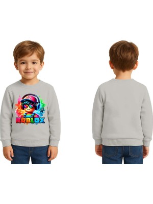 Sedirli Unisex Roblox Baskılı Çocuk Swaetshirt 3 Iplik Şardonlu