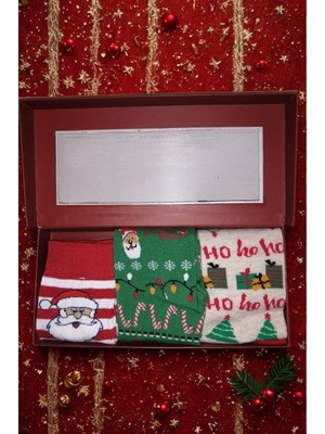 Christmas Socks Yılbaşı Desenli Unisex Yetişkin 3'lü Çorap Hediye Seti