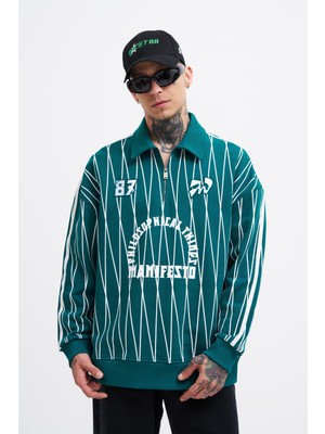 Machinist Erkek Printed And Zip Polo Sweatshirt Yağ Yeşili