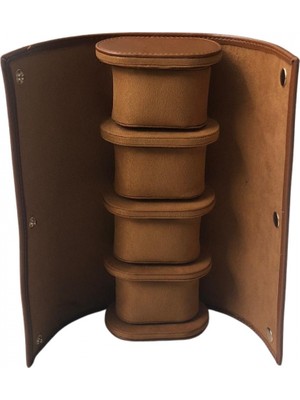 Özer Kutu Deri Dörtlü Saat Kutusu Çıtçıtlı (Taba)