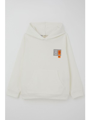 Breeze Kız Çocuk Sweatshirt Kapüşonlu Arma Detaylı 4-8 Yaş, Ekru