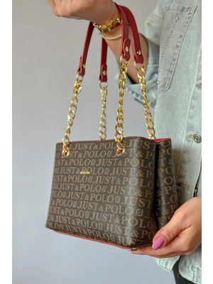 Just Polo Kadın Kahverengi Kırmızı El ve Omuz Çantası