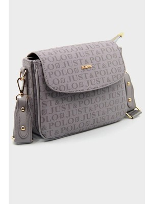 Just Polo Kadın Gri Baskı Desenli Kolon Askılı 3 Bölmeli Omuz Çantası 2184MH
