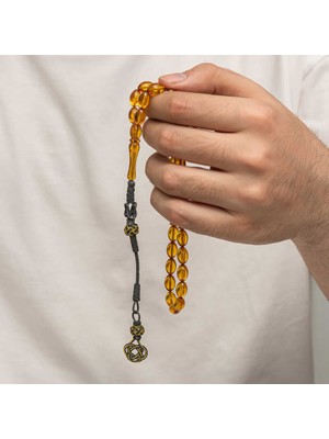 Costurera Gümüş Kazaz Püsküllü Sıkma Kehribar Tesbih