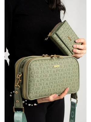 Just Polo Kadın Yeni Sezon Baskılı Omuz Çantası ve Cüzdanı Kombin 232053MH