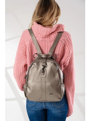 Just Polo Kadın 9 Gri Bölmeli Gofraj Baskılı Sırt Çantası