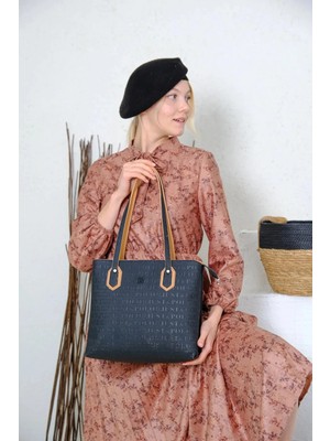 Just Polo Kadın Siyah Taba Büyük Boy 4 Bölmeli Günlük Kullanıma Uygun Tote Bag Omuz Çantası 234028MH