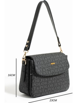 Just Polo Kadın 2 Bölmeli Monogram Baskılı Omuz Çantası