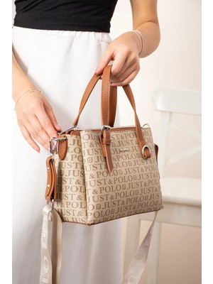 Just Polo Kadın Vizon Taba Baskılı Orta Boy El ve Omuz Çantası P342203MH
