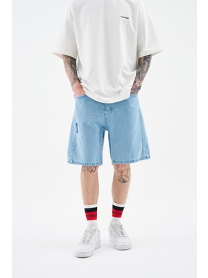 Machinist Erkek Basic Koyu Jean Şort Açık Mavi