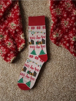 Christmas Socks Kırmızı Yılbaşı Figürlü Dokuma Çorap