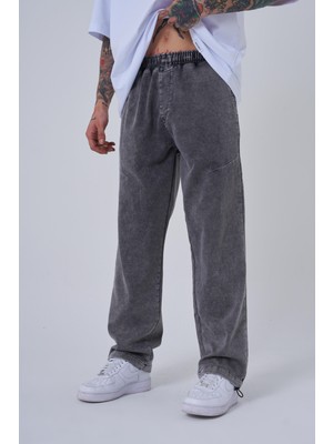 Machinist Erkek Bel Lastik Denim Baggy Pantolon Gri