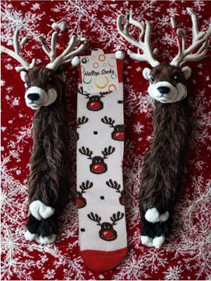 Hallop Socks Geyik Desenli Dokuma Yılbaşı Çorap