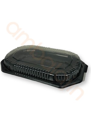 Ambalajın Siyah Büyük Catering Kabı Kapaklı Yemek Kabı 27X41 cm