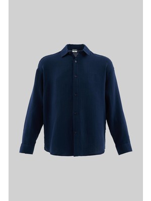 Machinist Erkek Basic Uzun Kollu Cotton Gömlek Lacivert