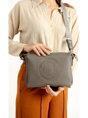 Just Polo Gri Orta Boy Kalın Askılı Günlük Çapraz Kadın Omuz Çantası 6009MH