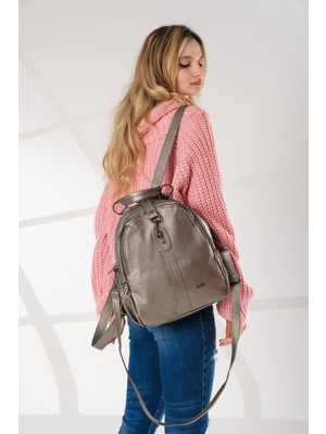Just Polo Kadın Yumuşak Deri Sırt ve Kol Çantası Gri