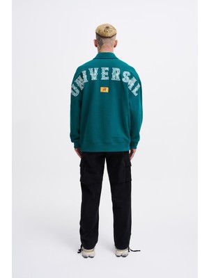 Machinist Erkek Felt Badge Zip Polo Sweatshirt Yağ Yeşili